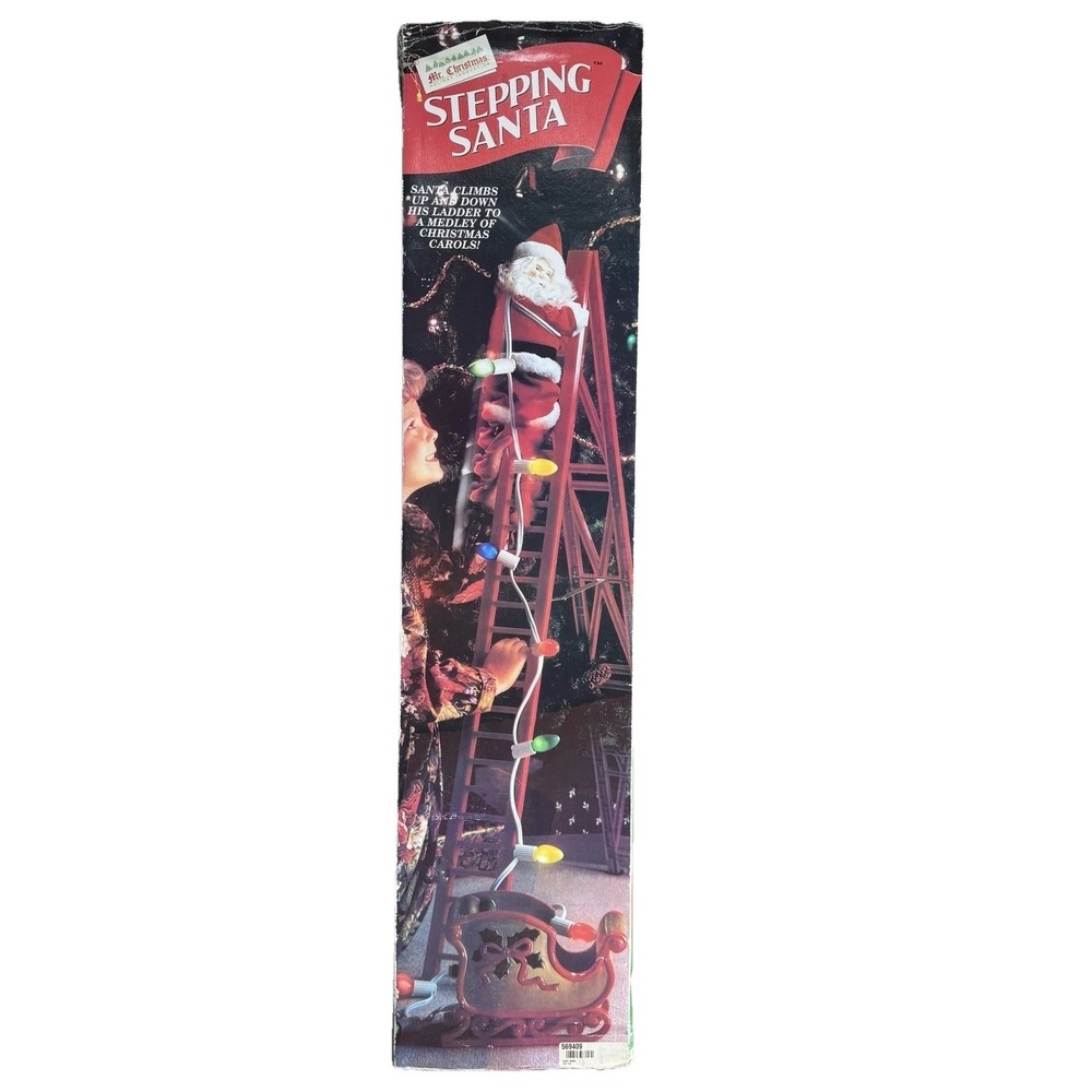 Vintage‎ Mr Christmas 1994 Stepping Santa Ladder Sled Lights Music Motion